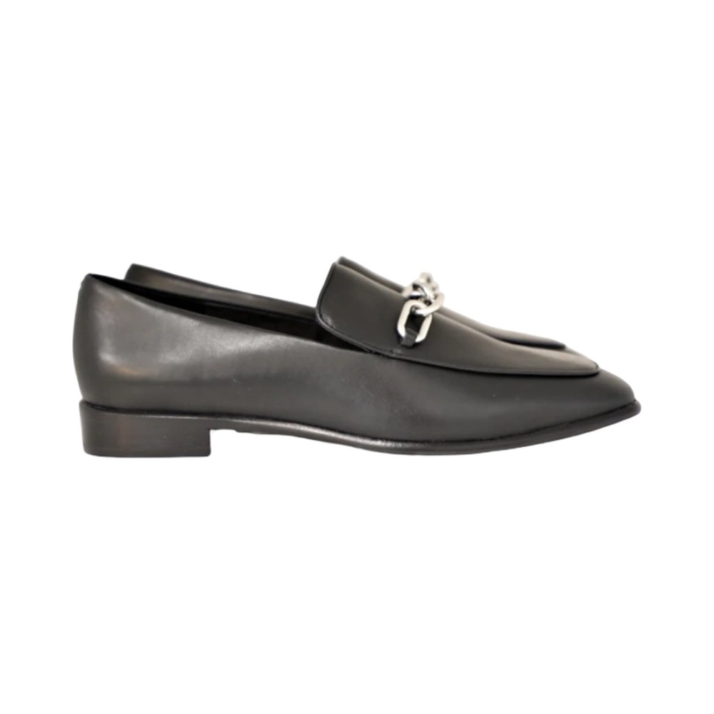 RAG & BONE Aslen Black Leather Loafer With Silver Chain Detail Square Toe Sz 40 - Picture 2 of 16